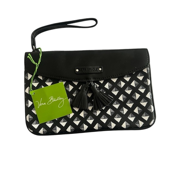 VERA BRADLEY TASSEL WALLET BLACK WHITE  FAUX LEATHER WRISTLET NWT - Picture 1 of 7